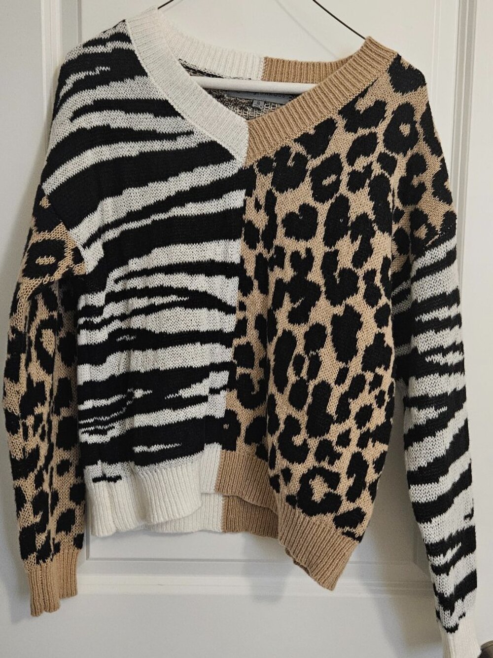Mixed Animal Print Color-Block Sweater